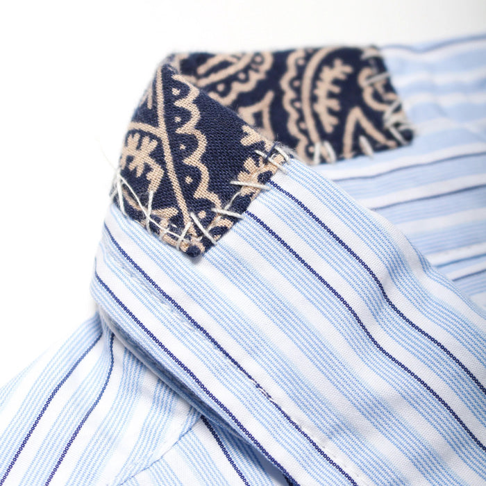 バウワウ BW241-BRSS BANDANNA REPAIR STRIPE SHIRTS BLUE STRIPE バンダナ ストライプ ボタンダウンシャツ ブルー メンズ