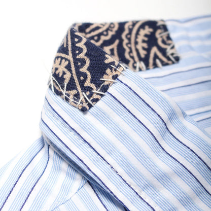 バウワウ BW241-BRSS BANDANNA REPAIR STRIPE SHIRTS BLUE STRIPE バンダナ ストライプ ボタンダウンシャツ ブルー メンズ
