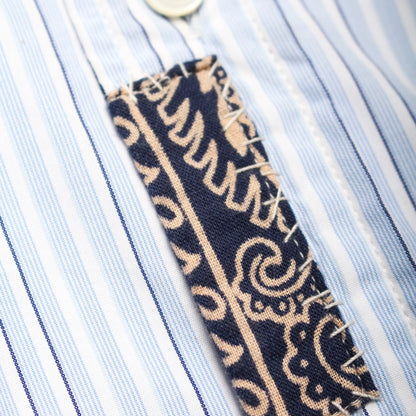 バウワウ BW241-BRSS BANDANNA REPAIR STRIPE SHIRTS BLUE STRIPE バンダナ ストライプ ボタンダウンシャツ ブルー メンズ