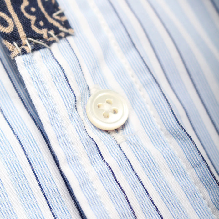 バウワウ BW241-BRSS BANDANNA REPAIR STRIPE SHIRTS BLUE STRIPE バンダナ ストライプ ボタンダウンシャツ ブルー メンズ