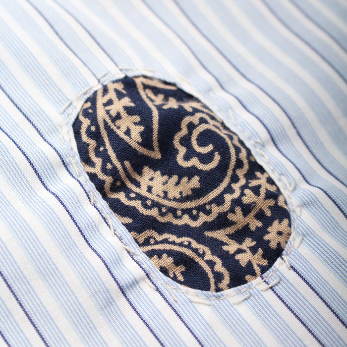 バウワウ BW241-BRSS BANDANNA REPAIR STRIPE SHIRTS BLUE STRIPE バンダナ ストライプ ボタンダウンシャツ ブルー メンズ