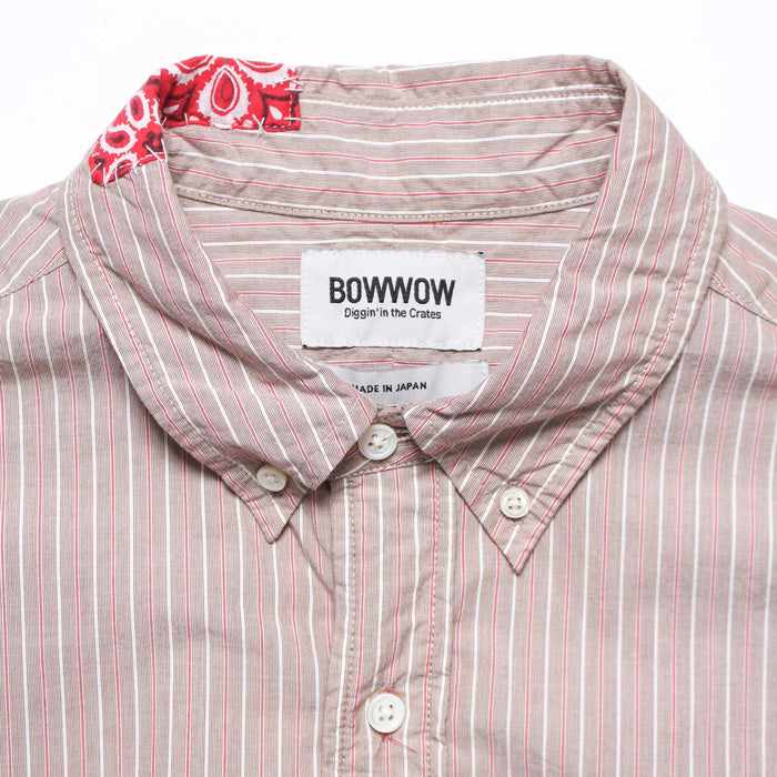 バウワウ BW241-BRSS BANDANNA REPAIR STRIPE SHIRTS BROWN STRIPE バンダナ ストライプ ボタンダウンシャツ ブラウン メンズ