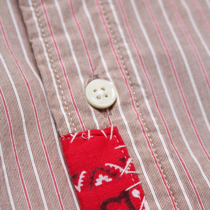 バウワウ BW241-BRSS BANDANNA REPAIR STRIPE SHIRTS BROWN STRIPE バンダナ ストライプ ボタンダウンシャツ ブラウン メンズ