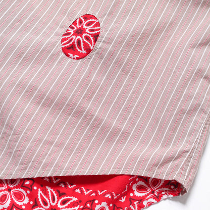 バウワウ BW241-BRSS BANDANNA REPAIR STRIPE SHIRTS BROWN STRIPE バンダナ ストライプ ボタンダウンシャツ ブラウン メンズ