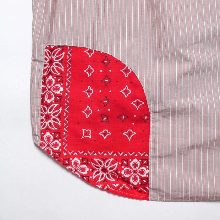 バウワウ BW241-BRSS BANDANNA REPAIR STRIPE SHIRTS BROWN STRIPE バンダナ ストライプ ボタンダウンシャツ ブラウン メンズ