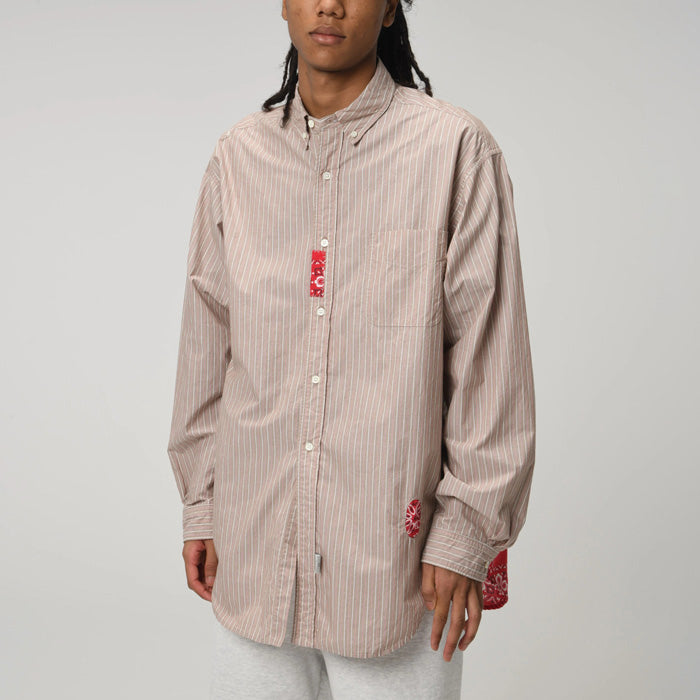 バウワウ BW241-BRSS BANDANNA REPAIR STRIPE SHIRTS BROWN STRIPE バンダナ ストライプ ボタンダウンシャツ ブラウン メンズ