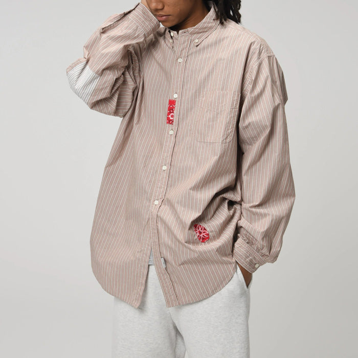 バウワウ BW241-BRSS BANDANNA REPAIR STRIPE SHIRTS BROWN STRIPE バンダナ ストライプ ボタンダウンシャツ ブラウン メンズ