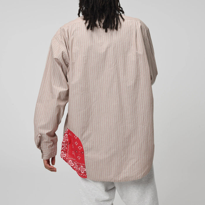 バウワウ BW241-BRSS BANDANNA REPAIR STRIPE SHIRTS BROWN STRIPE バンダナ ストライプ ボタンダウンシャツ ブラウン メンズ