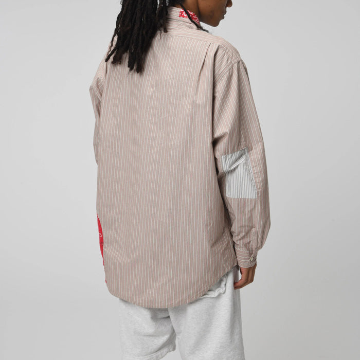 バウワウ BW241-BRSS BANDANNA REPAIR STRIPE SHIRTS BROWN STRIPE バンダナ ストライプ ボタンダウンシャツ ブラウン メンズ