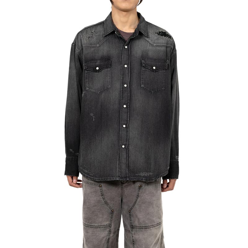 カミヤ G14SH041 Denim Western Shirt ブラック メンズ 長袖 デニム シャツ 8oz デニムウエスタンシャツ
