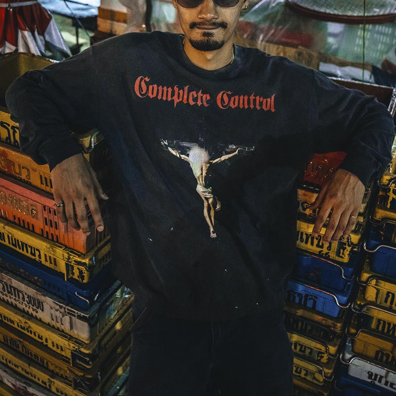 セントマイケル SM-HR8-0000-C26 KK_LS TEE / COMPLETE / BLACK メンズ 長袖 プリント Tシャツ バックプリント ロンT