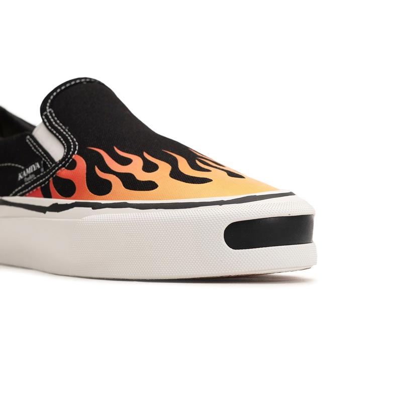 カミヤ G14FW704 "Cornnell" Fire Pattern Vulcanized Slip on Sneaker ブラック メンズ スニーカー シューズ