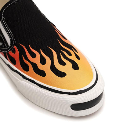 カミヤ G14FW704 "Cornnell" Fire Pattern Vulcanized Slip on Sneaker ブラック メンズ スニーカー シューズ