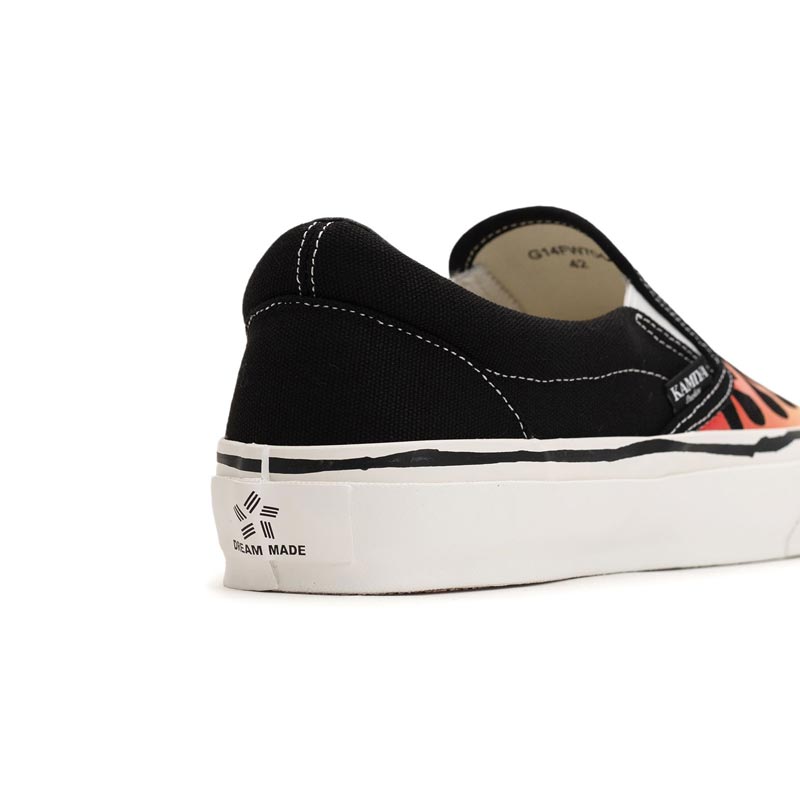 カミヤ G14FW704 "Cornnell" Fire Pattern Vulcanized Slip on Sneaker ブラック メンズ スニーカー シューズ