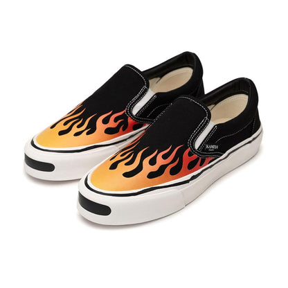 カミヤ G14FW704 "Cornnell" Fire Pattern Vulcanized Slip on Sneaker ブラック メンズ スニーカー シューズ