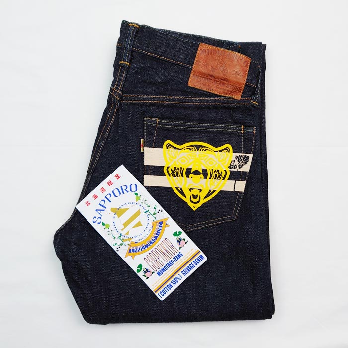 桃太郎ジーンズ × UNIQUE JEAN STORE コラボデニム Corpokkur コロポックル 熊 0201UJS-K 2023年 限定 特別プリント チェーンステッチ 裾上げ無料
