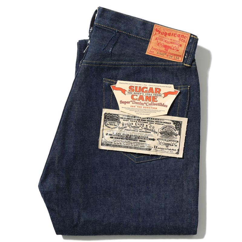 シュガーケーン Lot No. SC49001 / SUGAR CANE Super “Denim” Collectibles #01 14oz. BLUE DENIM WAIST OVERALLS “S1945” MODEL 大戦モデル ストレート ジーンズ デニム ノンウォッシュ メンズ