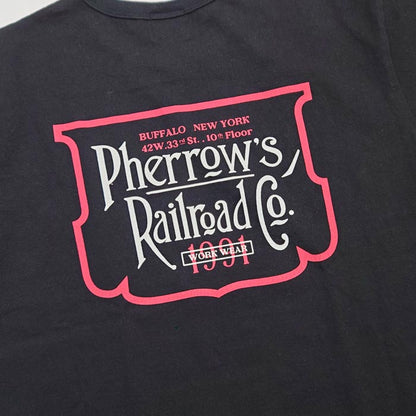 フェローズ 23S-PMT4 Pherrow's Railroad TEE ブラック バックプリント 半袖 プリント Tシャツ メンズ