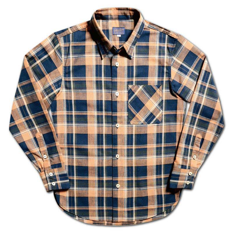 25SS デラックスウエア MV-15 ORANGE NAVY CHECK オレンジネイビー メンズ 長袖 ネルシャツ