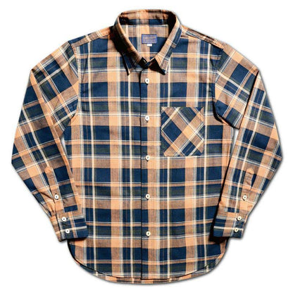 25SS デラックスウエア MV-15 ORANGE NAVY CHECK オレンジネイビー メンズ 長袖 ネルシャツ