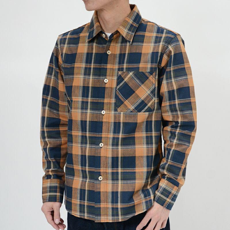 25SS デラックスウエア MV-15 ORANGE NAVY CHECK オレンジネイビー メンズ 長袖 ネルシャツ