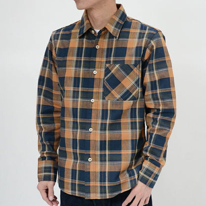 25SS デラックスウエア MV-15 ORANGE NAVY CHECK オレンジネイビー メンズ 長袖 ネルシャツ