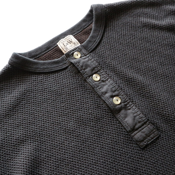 ループアンドウェフト LRH1036 DOUBLE FACE HEX HONEYCOMB HENLEY NECK THERMAL A.BLACK ヘンリーネックサーマル アンティークブラック メンズ