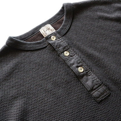 ループアンドウェフト LRH1036 DOUBLE FACE HEX HONEYCOMB HENLEY NECK THERMAL A.BLACK ヘンリーネックサーマル アンティークブラック メンズ