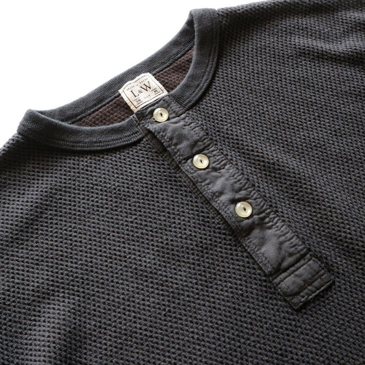 ループアンドウェフト LRH1036 DOUBLE FACE HEX HONEYCOMB HENLEY NECK THERMAL A.BLACK ヘンリーネックサーマル アンティークブラック メンズ