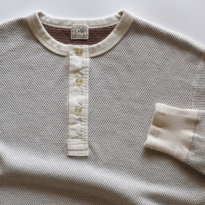 ループアンドウェフト LRH1036 DOUBLE FACE HEX HONEYCOMB HENLEY NECK THERMAL V.IVORY ヘンリーネックサーマル ヴィンテージアイボリー メンズ