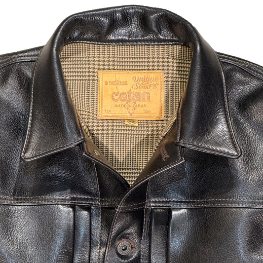 Y'2LEATHER×UNIQUE JEAN STORE別注企画【COTAN[PEKO]】ブラック メンズ レザー ジャケット ファーストタイプ