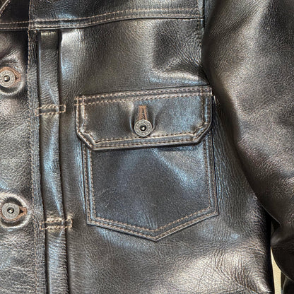 Y'2LEATHER×UNIQUE JEAN STORE別注企画【COTAN[PEKO]】ブラック メンズ レザー ジャケット ファーストタイプ