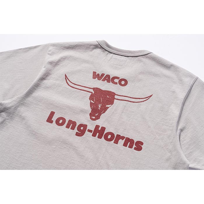ジョーマッコイ MC24024 JOE MCCOY TEE / WACO LONG-HORNS グレー メンズ 半袖Tシャツ バインダーネック バックプリント