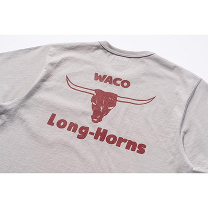 ジョーマッコイ MC24024 JOE MCCOY TEE / WACO LONG-HORNS グレー メンズ 半袖Tシャツ バインダーネック バックプリント