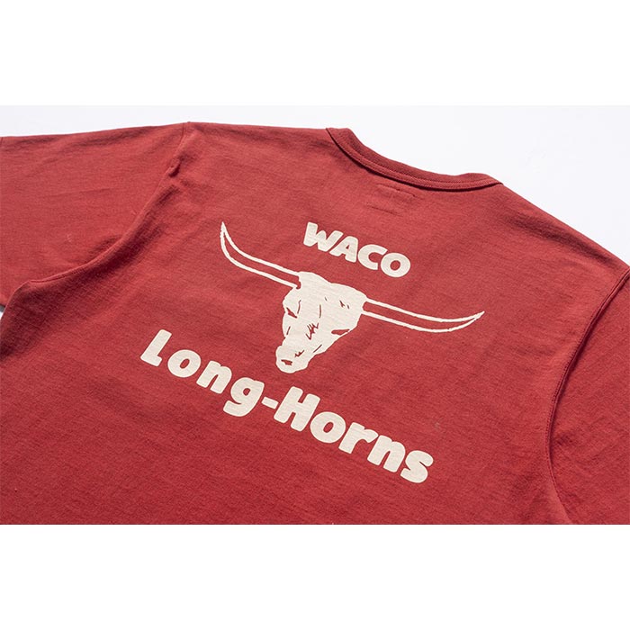 ジョーマッコイ MC24024 JOE MCCOY TEE / WACO LONG-HORNS チェリー メンズ 半袖Tシャツ バインダーネック バックプリント