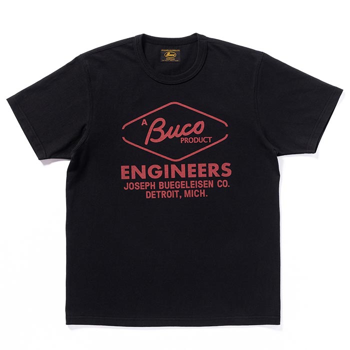 ブコ BC24003 BUCO TEE / ENGINEERS ブラック 030 メンズ 半袖 プリント Tシャツ バインダーネック バックプリント