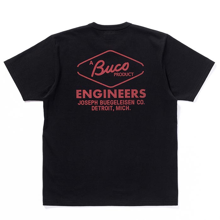 ブコ BC24003 BUCO TEE / ENGINEERS ブラック 030 メンズ 半袖 プリント Tシャツ バインダーネック バックプリント