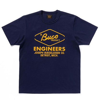 ブコ BC24003 BUCO TEE / ENGINEERS ネイビー 140 メンズ 半袖 プリント Tシャツ バインダーネック バックプリント
