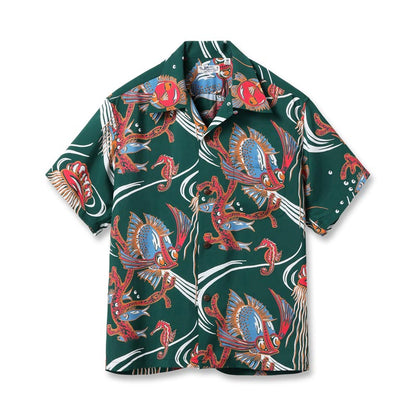 サンサーフ Lot No. SS39417 RAYON HAWAIIAN SHIRT “BUG EYED FISH” グリーン メンズ レーヨン アロハシャツ