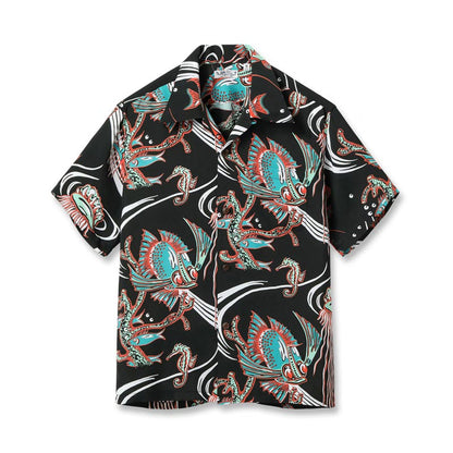 サンサーフ Lot No. SS39417 RAYON HAWAIIAN SHIRT “BUG EYED FISH” ブラック メンズ レーヨン アロハシャツ