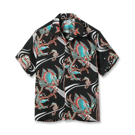 サンサーフ Lot No. SS39417 RAYON HAWAIIAN SHIRT “BUG EYED FISH” ブラック メンズ レーヨン アロハシャツ