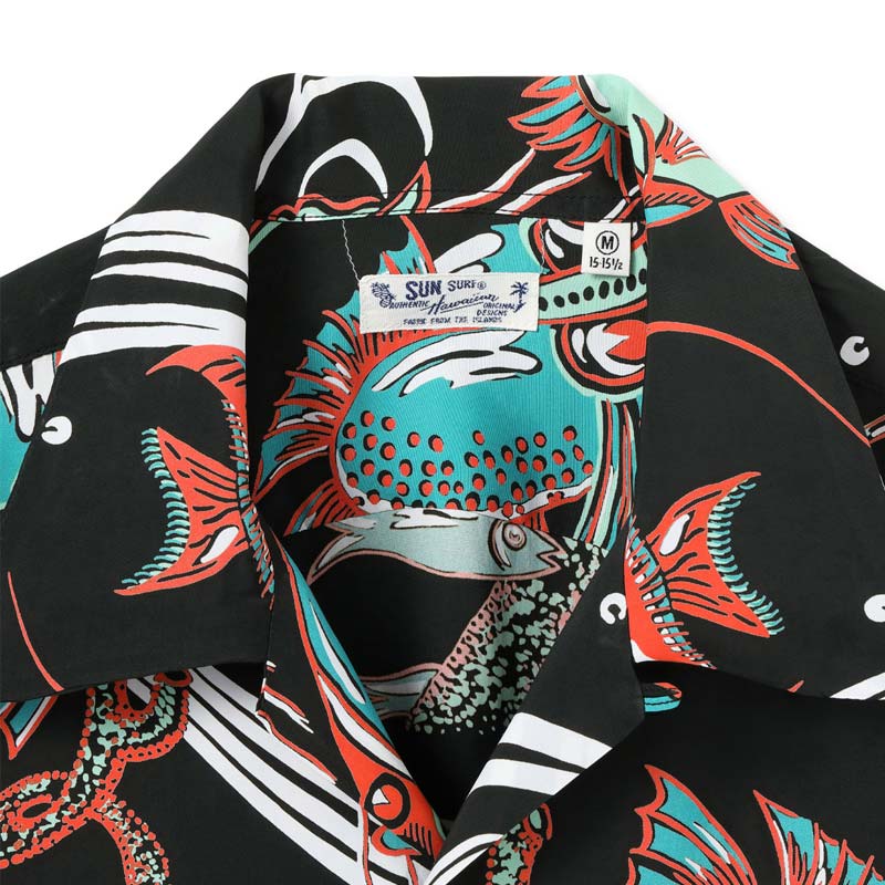 サンサーフ Lot No. SS39417 RAYON HAWAIIAN SHIRT “BUG EYED FISH” ブラック メンズ レーヨン アロハシャツ