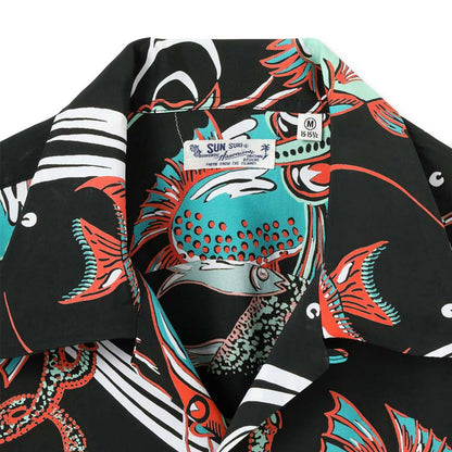 サンサーフ Lot No. SS39417 RAYON HAWAIIAN SHIRT “BUG EYED FISH” ブラック メンズ レーヨン アロハシャツ