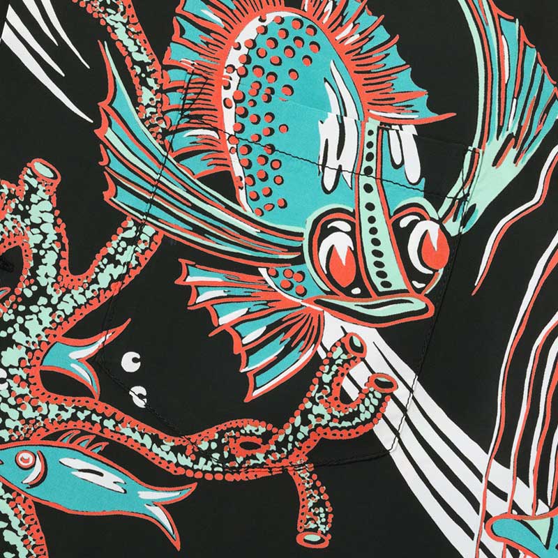 サンサーフ Lot No. SS39417 RAYON HAWAIIAN SHIRT “BUG EYED FISH” ブラック メンズ レーヨン アロハシャツ