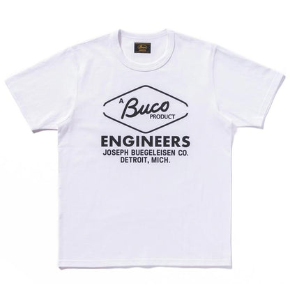 ブコ BC24003 BUCO TEE / ENGINEERS ホワイト 010 メンズ 半袖 プリント Tシャツ バインダーネック バックプリント
