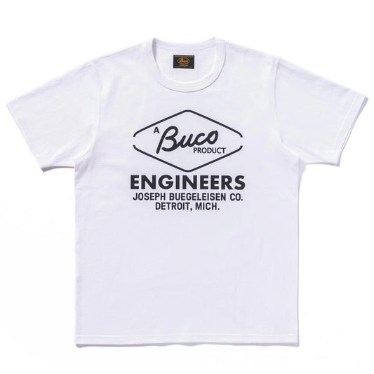 ブコ BC24003 BUCO TEE / ENGINEERS ホワイト 010 メンズ 半袖 プリント Tシャツ バインダーネック バックプリント