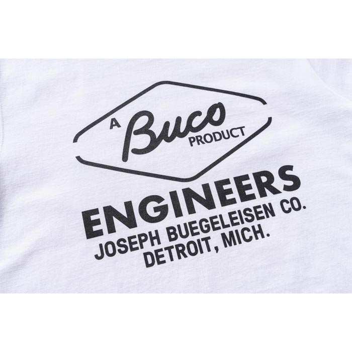 ブコ BC24003 BUCO TEE / ENGINEERS ホワイト 010 メンズ 半袖 プリント Tシャツ バインダーネック バックプリント