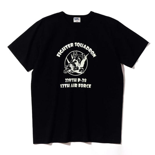 フェローズ 25S-PMT4 FIGHTER SQUADRON ブラック メンズ 半袖 プリント Tシャツ