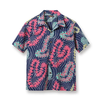 COTTON LINEN SLUBYARN OPEN SHIRTS “LEI HAWAIIAN STYLE”:NAVY