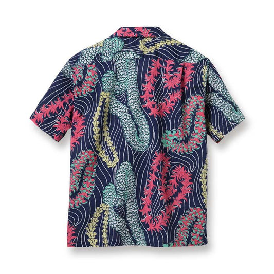 COTTON LINEN SLUBYARN OPEN SHIRTS “LEI HAWAIIAN STYLE”:NAVY